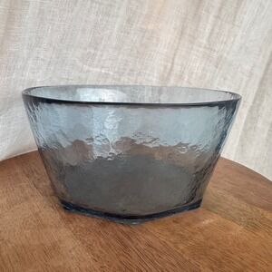 Blue Hammered Glass Serving Bowl Decor 7‎ Inch Mid Century Octagonal Base